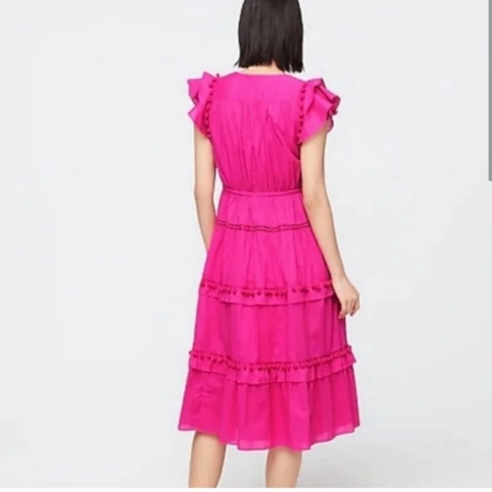 J.Crew Pom-Pom Dress in Cotton Voile in Hot‎ Pink Size 2 Tall